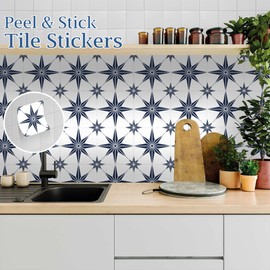 SVNOOC Peel & Stick Tile Stickers 12 PCS Backsplash Self Adhesive 6" x 6", Decorative Wall Stickers for Kitchen Bathroom Tile Decals Waterproof Removable (Dark Blue)