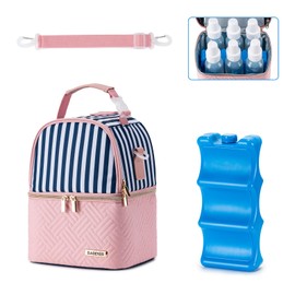 BABEYER Breastmilk Cooler Bag with Ice Pack Fits 6 Baby Bottles up to 9 Ounce, Breast Milk Pump Cooler Bag with Shoulder Strap for Nursing Mom Daycare, Work, Travel- Straps