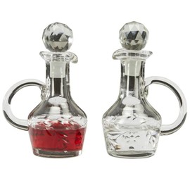 Needzo Hand Blown Glass Cruet Set, Dispenser Bottles with Stoppers, Home and Church Essentials, 6.5 Inches, 6 Ounces Each, Pack of 2