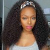 Headband Wig Human Hair Kinky Curly None Lace Front Wig