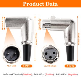 KUOQIY 2 Paar 3-Poliger 90-Grad XLR-Anschluss, XLR-Kabelanschluss Männlich und Weiblich, Mikrofon-Audiobuchse, für DMX-Signalkabel oder Audio-Mixer-Mikrofonanschluss