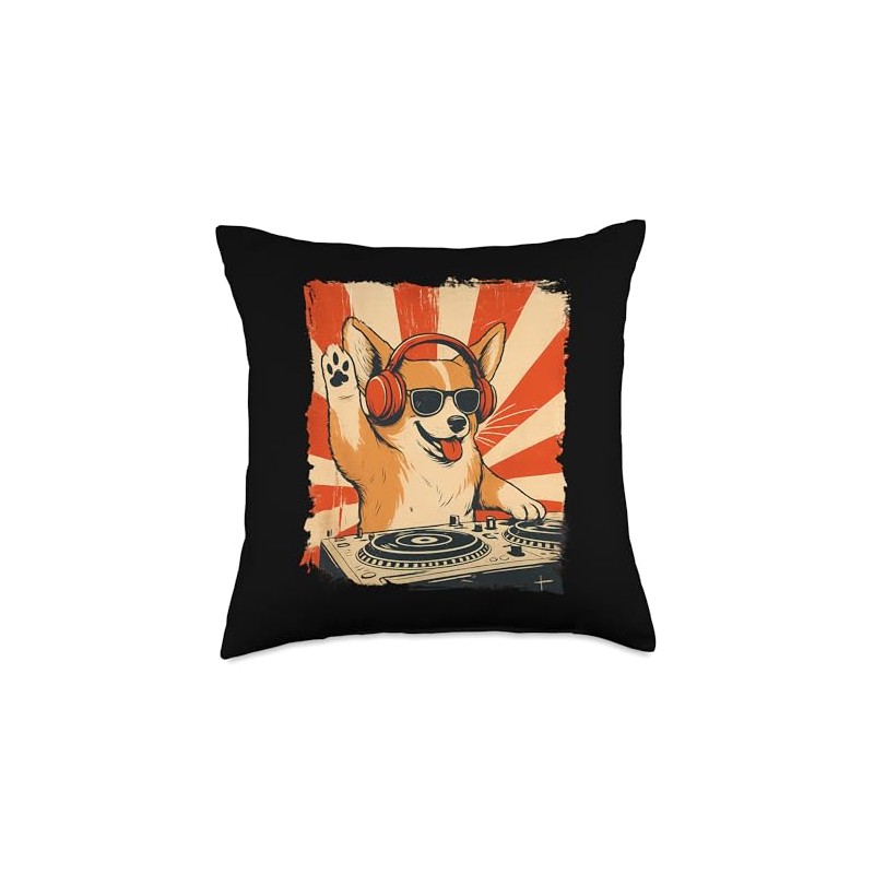 Corgi DJ House Music Retro Dog Lover Throw Pillow