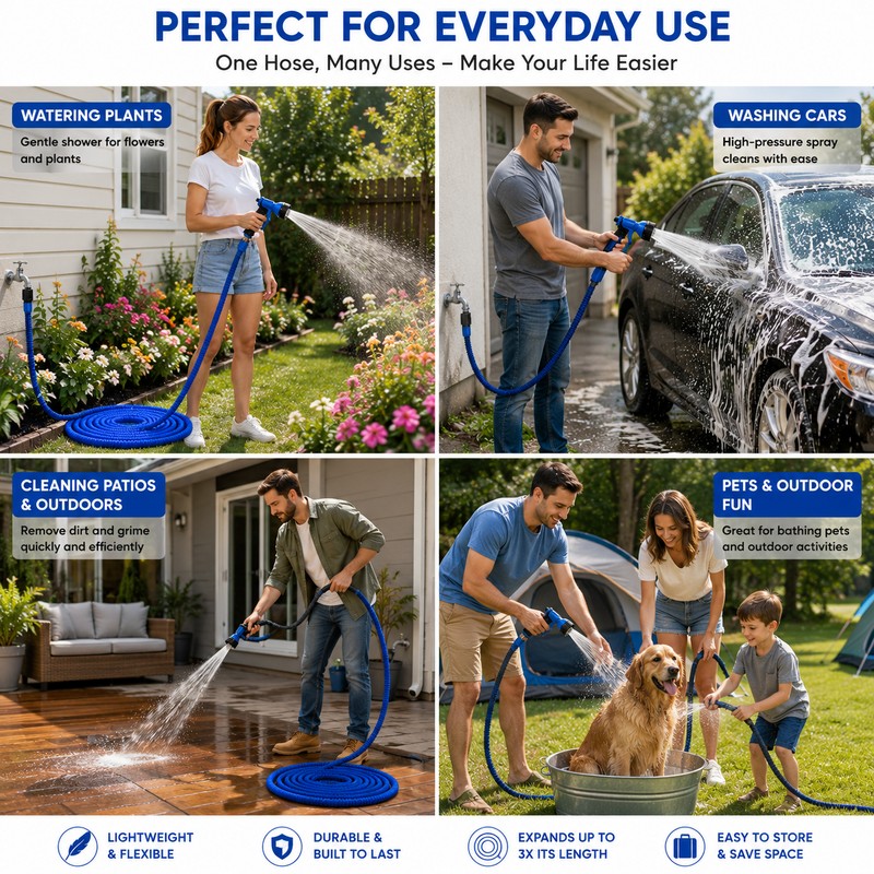 25ft Expandable Garden Hose Pipe with Adjustable Nozzle for Car