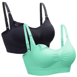 Suekaphin 2PACK Nursing Maternity Bra for Pregnancy Women Breastfeeding Comfortable Sleeping with Extenders,Black/Mintgreen,Medium