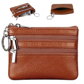 AFCJLTO Exclusive luxury leather key case for men and women with card and money compartment in elegant brown colour, high-quality design and practical key ring in pencil case, 1 piece