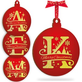 Initial Ornament for Christmas Tree Decorations - 12x10cm - Xmas Wooden Hanging Green Baubles, Christma Family Tree Gifts C3 (Initial #K)