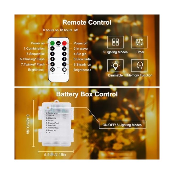 litogo 10M/33FT Fairy Lights Battery Operated with Remote, 100LED String