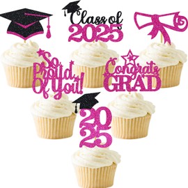 Hot Pink Graduation Cupcake Toppers 36PCS Glitter Proud Of You Food Picks Congrats Grad Party Table Ideas
