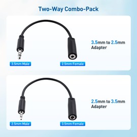 Cable Matters Cable Matters Combo-Pack 2.5mm and 3.5mm Headphone Adapter Kit (2.5mm to 3.5mm Adapter and 3.5mm to 2.5mm Adapter) in Black - 4 Inches