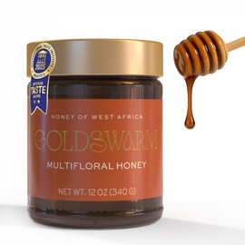 Goldswarm Premium Raw Honey – Pure & 100% Natural Multifloral Exotic Honey from West Africa, Traceable from Hive to Hand, Award-Winning Taste 2025, Non-GMO Natural Sweetener(12 oz Jar)
