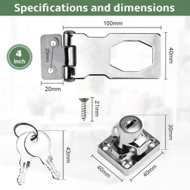 SLTAXAR Hasp Lockable Safety Hasp with Lock 4 Inch Keyed Hasp Lock Security Hasp with Screws Lock Device Cabinet Lock for Door Cupboards Windows Wooden Box