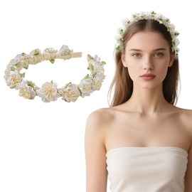 XVYLFZNP Camellia Flower Wedding Headband For Women Green Flower With Pearl Bridal Hairband Charming Fairy Floral Hair Accessories For Wedding Photo Shoot Festivals