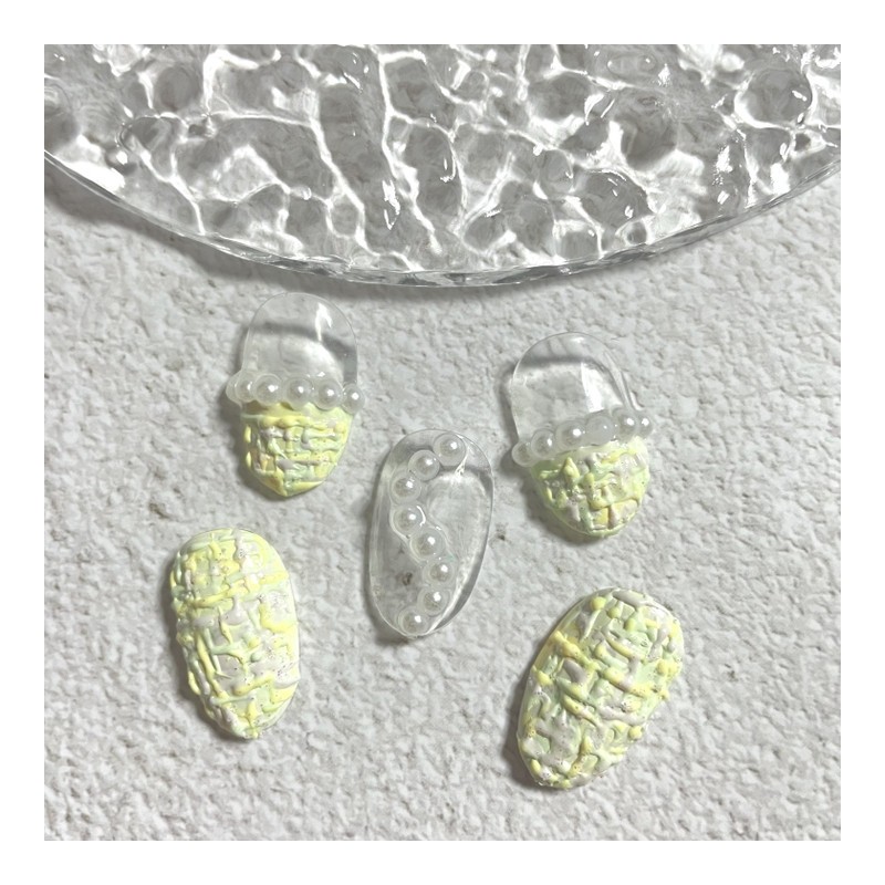 ˡᴬᴺᵀᶤˡ Embo pearl tweed handmade nail tip - Short Oval
