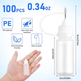 100 Pcs Precision Tip Applicator Bottle,10ml Mini Needle Glue Squeeze Bottle,Needle Tip Glue Bottle Applicator for Alcohol Ink Quilling DIY Craft