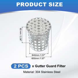 PATIKIL Gutter Guard Filter 2"-1.6", 2 Pcs PVC Termination Cap Mesh Screen Roof Vent Cover Stainless Steel Conical Exhaust Pipe Cover Downspout Guard Filter Strainer for Downspout