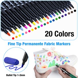 ANYUKE 20 Fabric Pens Permanent for Clothes, Fabric Paint Fabric Markers Craft Paint Pens Art Markers for T Shirt, Shoes, Canvas, Hats, Pillowcases, Cotton Bags
