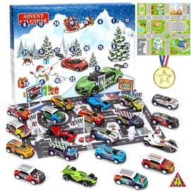 Advent Calendar Car, Advent Calendar 2023 Children, Racing Toy with Medal Street Sign, Advent Calendar Cars, Christmas Calendar Gifts for 3-12 Years Old Boys Girls