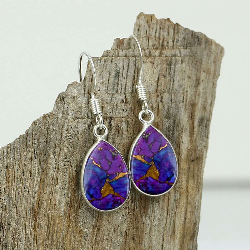 9.50Cts Purple Copper Infused Stabilized Turquoise Earrings For Women Purple