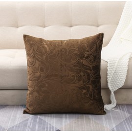 TangDepot Heavy Velvet Embossing Throw Pillow Cover, Classis Floral Anaglyph Velvet Fabric, Decorative Pillow Cover, Indoor/Outdoor Pillows Shell, Cushion Cover - (12" x 12", C21 Brown)