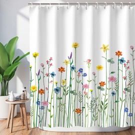 LIVILAN Floral Shower Curtain for Bathroom - Wildflower Flowered Decorative Pretty Plant Shower Curtain, 72" W x 78" H