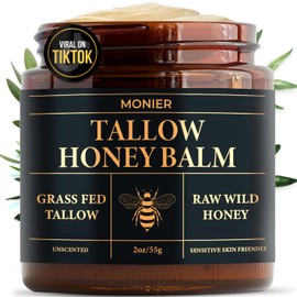 MONIER Beef Tallow and Honey Balm for Skin and Face – Moisturizer with 100% Organic Grass-Fed Beef Tallow & Raw Wild Honey – Natural Formula for Dry & Sensitive Skin – 2oz, Unscented