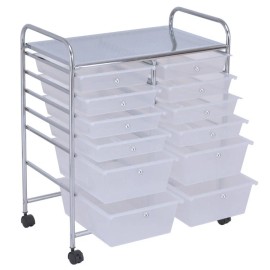 Costway 12-Drawer Utility Storage Rolling Cart w/Removable Drawers and Lockable Wheels