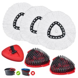 Mop Heads Replacements for Ocedar, Mop Replace Head for O Cedar EasyWring 1-Tank Spin Mop, 6 Mop Heads Include 3 Microfiber Mop Refills, 2 Upgrade Scrubber Mop Head, 1 Mop Base for O-Cedar Mop