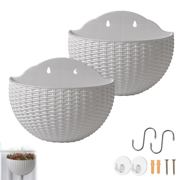 Wshxjzyay 2 Pack Imitation Rattan Wall Hanging Planter, Hanging Planter