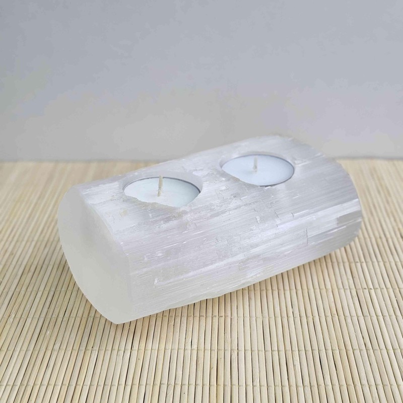 NKlaus Selenite 2 Log Tea Light Holder 14.5 x 6