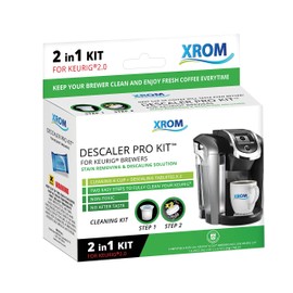 XROM Professional Descaling Kit Compatible With All K-Cup Keurig 2.0 Brewers, Biodegradable, All Natural Ingredients, Full Cycle Cleaning And Descaler Solution For Keurig Coffee Makers