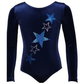 Long Sleeve Velvet Gymnastics Leotard with Glitter Effect, Velvet blue - turquoise