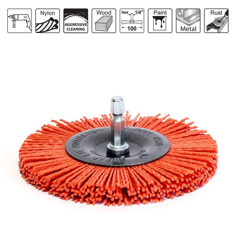 S&R, Nylon Wheel Brush, Diameter 100 mm, Hexagonal Shank, 1/4