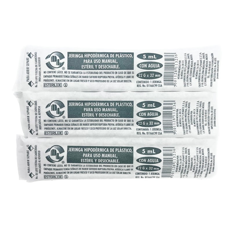 Caja De 100 Jeringas 5 mL Con Aguja 22 G
