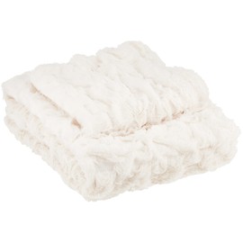 Comfort Spaces Ruched Faux Fur Plush 3 Piece Throw Blanket Set Ultra Soft Fluffy with 2 Square Pillow Covers, 50"x60", Ivory