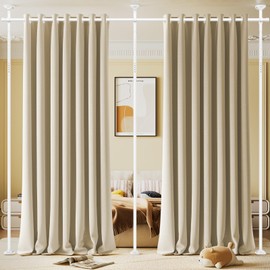 Bonpally Room Divider Curtain Rod, No Drilling Tension Rod for Room Separation, 4-10ft(H)28-114inch(W) Adjustable Heavy Duty Floor to Ceiling Wall Divider Room Partition Privacy Separator, White