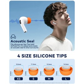 4 Pairs Replacement Ear Tips for AirPods Pro 2nd/1st Generation with Cleaner kit,Noise Reduction Holewith & Built-in dust Guard Screen (Orange)