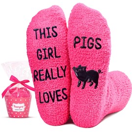HAPPYPOP Unique Pig Gifts for Girls - Cute Fuzzy Piggy Socks for Women & Teen Girls - Pig Stuff