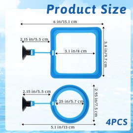 4 Pcs Fish Feeding Ring with Suction Cup Round and Square Floating Food Feeder for Aquarium Fish Feeders Aquarium Accessories for Guppy Betta Goldfish Small Fishes Blue and Black
