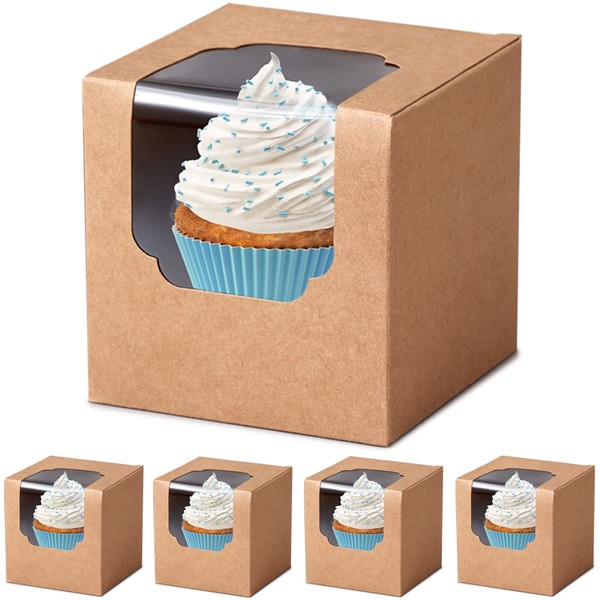Shallive Kraft Cupcake Boxes Individual 60 Pcs with Inserts, Cocoa