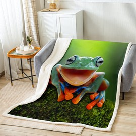 Frog Fleece Throw Blanket Tropical Amphibian Sherpa Blanket for Kids Boys Girls 3D Animal Theme Plush Blanket Tropical Nature Theme Decor Fuzzy Blanket for Sofa Bed Couch,Twin 60x80 Inches