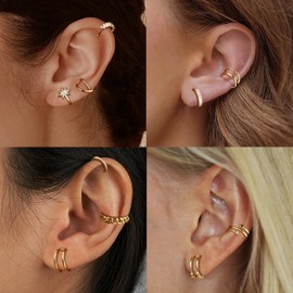 Kakonia 9Pcs Ear Cuff 14K Gold Plated Cuff Earrings Gold Ear Cuffs Non Pierced Ear Clips Cartilage Earring Fake Earrings