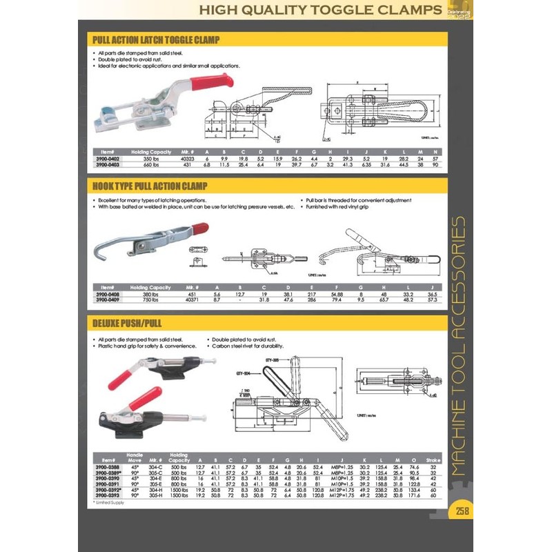 HHIP 3900-0360 Horizontal Hold-Down U-Bar Toggle Locking Clamp with 60