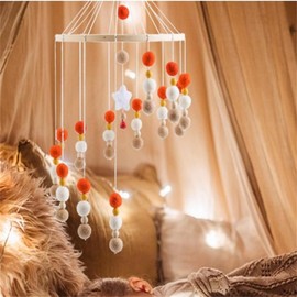 Baby Bed Wooden Wind Chimes, Mobile Baby Bed Bell, Baby Mobile, with Wooden Stars and Felt Balls, Hanging Bed Bell Mobile for Girls and Boys (Blue)