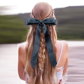 2PCS Silky Satin Hair Bows Hair Clip Beige Black Hair Ribbon Ponytail Holder Accessories Slides Metal Clips Hair Bow for Women Girls Toddlers Teens Kids