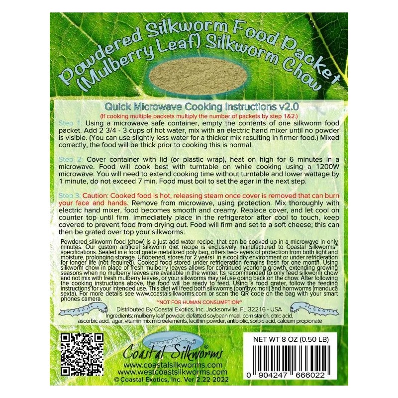 Coastal Silkworms 1/2 LB Powdered Silkworm Food (Mulberry Leaf Diet)