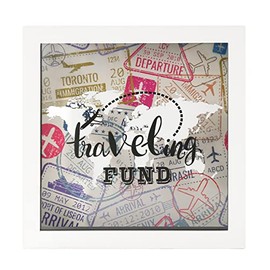 UMICAL 8x8 Travel Fund White Shadow Box Frame Decorative Money Saving Box with Slot Wooden Display Case for Wall and Tabletop Wedding and Travel Gift Ideas for Travelers