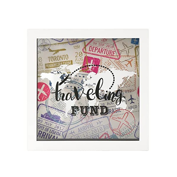 UMICAL 8x8 Travel Fund White Shadow Box Frame Decorative Money