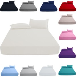 KHIM 100% Cotton 40CM/16inch Extra Deep Fitted Sheet Single, Double, King & Super King Bed Sheets (Cream - King)