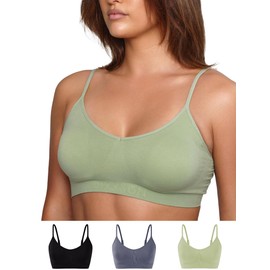 DIXXSON Pack of 3 Women's Bralette Bra Soft Padded Adjustable without Underwire Yoga and Leisure (Size XS - XL), Black, blue-grey, olive