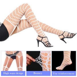 Hercicy Glow in the Dark Fishnet Stockings Hollow Fishnet Stockings Luminous Glowing Fishnet Socks High Waist White Fishnet(Stylish Style)